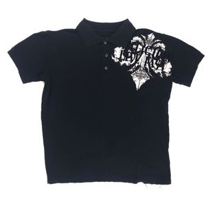 Affliction Distressed Black Skull Polo